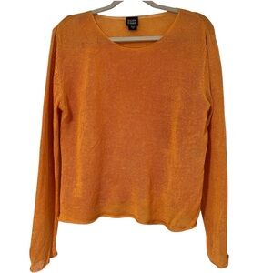 EILEEN FISHER 100% Linen Knit Orange Lightweight Pullover Sweater Top Small‎